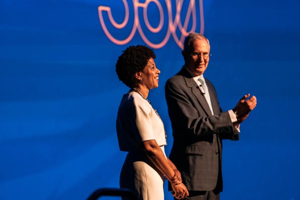 Melody Barnes and Paul Mahoney kicking off Democracy360