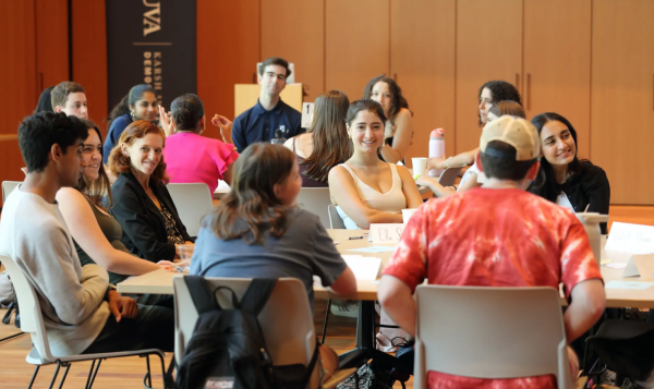 People talking around a table