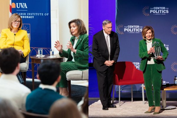 Nancy Pelosi at two events: one hosted by the Karsh Institute, the other by the Center for Politics