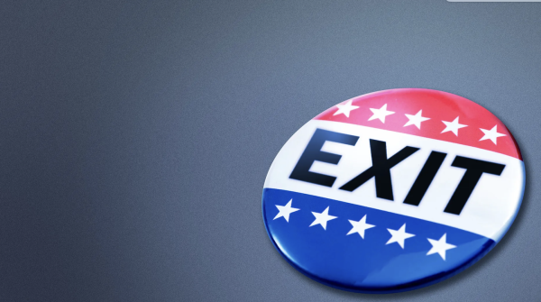 Election campaign-style button that says "Exit"