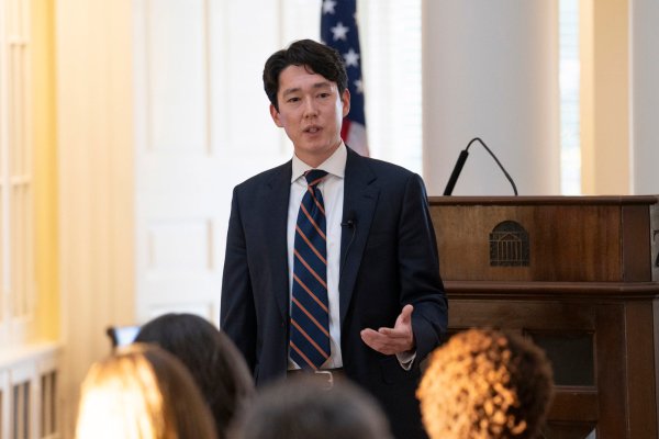 Student presenting at Oratory Competition