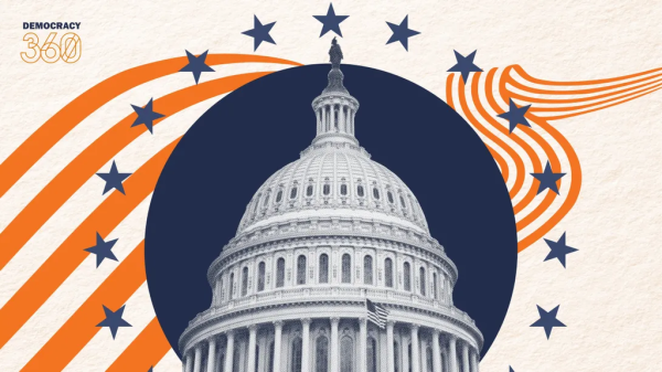 Graphic with the Capitol Building and Democracy360 branding