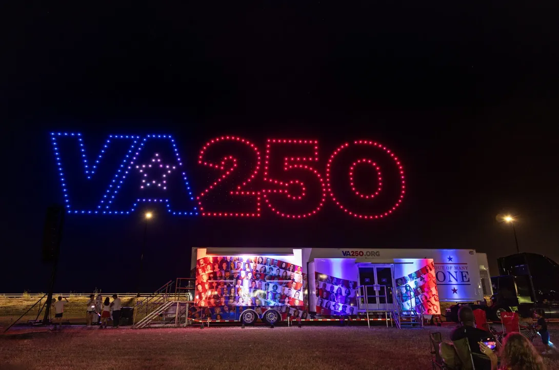 VA250 celebration at night with lights