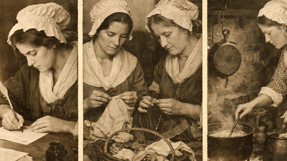 Illustration of women in the home during the U.S. Revolutionary War